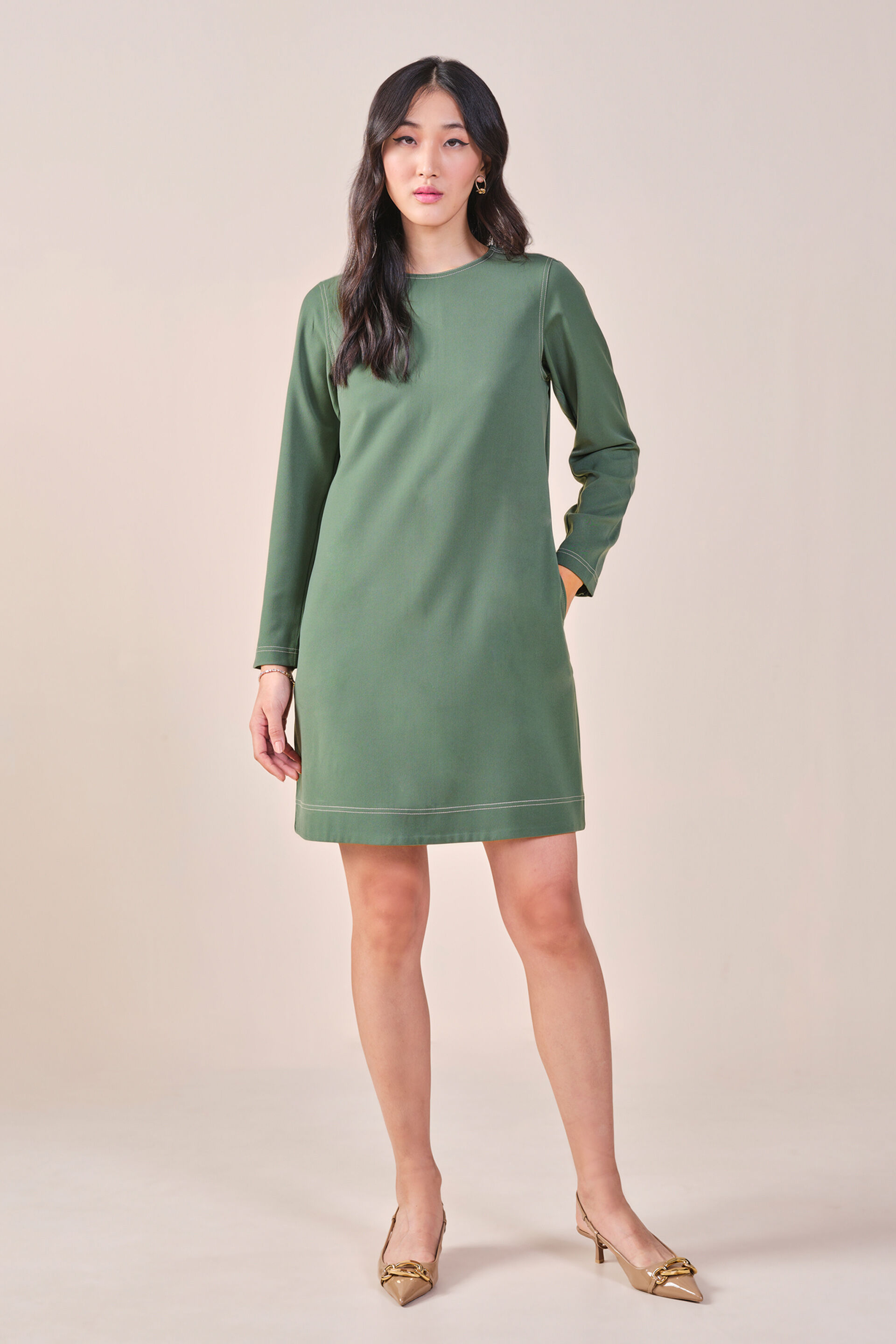 Tasha Solid Dress, Green, image 1
